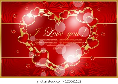 Abstract card with gold hearts