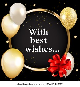 Abstract Card with Golden Frame and Balloons Vector Illustration EPS10