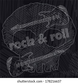 Abstract Card With Guitar And Skull, Vector, Chalkboard Design