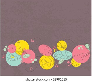 Abstract card with hand drawn leaves
