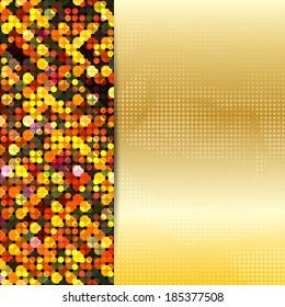 Abstract card or invitation template with bright lighting dots pattern background and place for text.