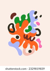 Abstract card, poster design with trendy fluid shapes. Modern wall art, abstraction, creative liquid figures in chaos, organic natural elements in chaotic arrangement. Flat vector illustration