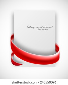 Abstract card with red ribbon. Vector gift banner