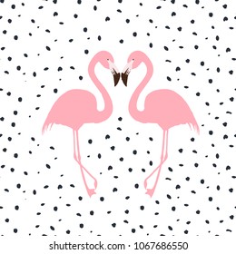 Abstract  card. Seamless pattern with flamingo and geometric elements. Vector illustration