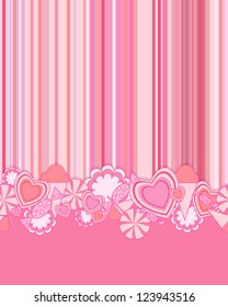 abstract card with seamless striped background and seamless horizontal candy pattern vector