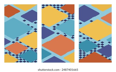 Tarjeta Abstractas en azul, amarillo y naranja. Plantillas de diseño para carteles, publicidad, volantes, publicaciones en redes sociales, portadas y Anuncios.