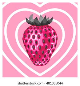 Abstract card with strawberries in a pop art style.