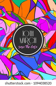 Abstract card template. Bright save the date card. Geometric design