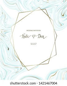 Abstract card for wedding. Marble texture and golden details. Vector illustration
