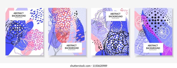 Abstract cards for business presentation,sale banners, flyers. Brochure design. Cover template with colorful shapes and floral elements. For special offers, invitations and more.