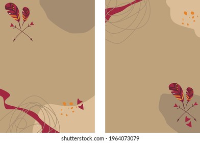 
abstract cards with feathers in wild west style