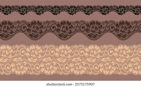 Abstract Carnation Pattern Lace Trim in Three Sizes.