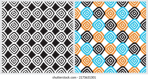 Abstract Caro Seamless Vector Pattern. Irregular Hand Drawn Diamond Shape Elements on a Black and White Background. Funny Infantile Style Repeatable Geometric Design ideal for Fabric, Textile.