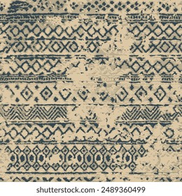 Abstract carpet and rug design in brown and black colors, seamless ethnic pattern with ikat background elements