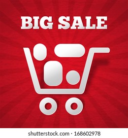 Abstract cart icon on red background.