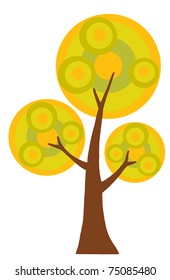 Abstract Cartoon Autumn Tree With Three Crowns