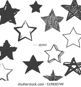 Abstract Cartoon Background With Star Doodle Form.