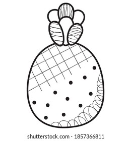 Abstract cartoon black and white pineapple. Isolated monochrome stylized tropical summer fruit. Cute ornamental doodle for coloring book, babies design, sticker. Vector.