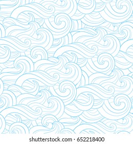 Caricatura abstracta de fondo blanco azul, papel pintado. Olas marinas, marea, río, viento. Tejidos, impresiones, diseño web, tarjeta, póster, pancarta, pancarta, embalaje, envoltura