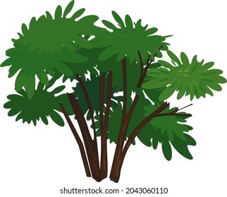 Abstract cartoon bush with green crown isolated on white background