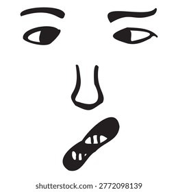 Abstract cartoon character facial expression and strange lopsided lips