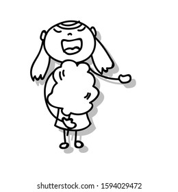 abstract cartoon character hand drawing children illustration, happy kid, happy girl eating candy in her hand with happiness and smile