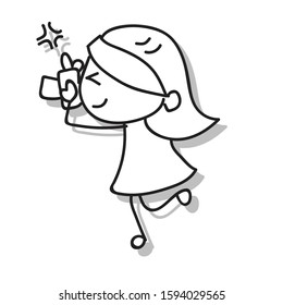 abstract cartoon character hand drawing children illustration, happy kid, happy girl playing and taking photo with camera in her hand with happiness and smile