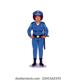 Caricatura abstracta de una policía detective con uniforme azul al estilo de las caricaturas