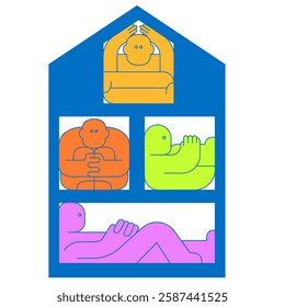 Abstract cartoon colorful characters people in various poses. Set minimal fashion composition. Modern vector illustration