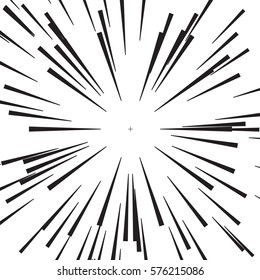 Abstract cartoon comic book flash explosion radial lines background. Vector illustration for superhero design. Bright black white light strip burst. Flash ray blast.