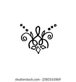 Abstract cartoon decorative element, swirling lines, dots, and diamond shape.