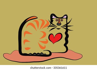 abstract cartoon drawing of a cat with a heart