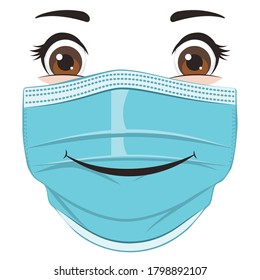 Abstract cartoon eyes with disposable face mask illustration design.
