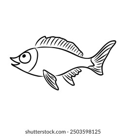 Abstract cartoon fish in simple line art style.