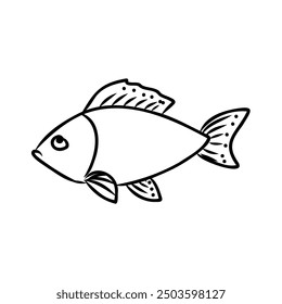 Abstract cartoon fish in simple line art style.