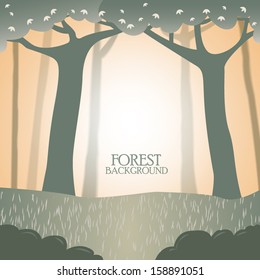 Abstract cartoon forest. Vector natural background