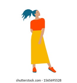Abstract cartoon girl illustration. Paper cut out bright girl portrait for use in design. 