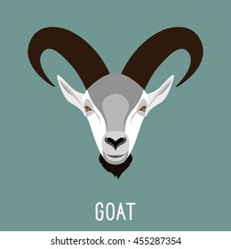 Abstract cartoon goat portrait.  Simple goat head for use in design for card, book, album, sketch book, placard, banner, page.  Nature, animals and wildlife theme.