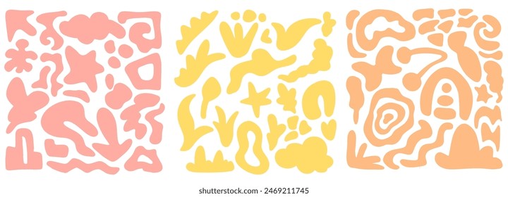 Abstract cartoon hand drawn background. Set of cute seamless patterns.