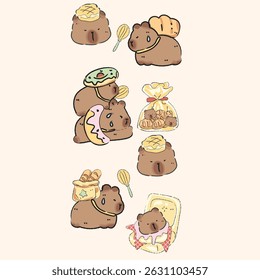 
Abstract cartoon image of cute "capybara" water rats, with lively facial expressions, suitable for printing on shirts and decorations