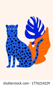 Abstract cartoon jaguar card background for design t shirt, poster, zoo flyer, veterinarian clinic advertising, tote bag print, birthday party etc.