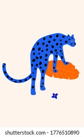 Abstract cartoon jaguar card background for design t shirt, poster, zoo flyer, veterinarian clinic advertising, tote bag print, birthday party etc.