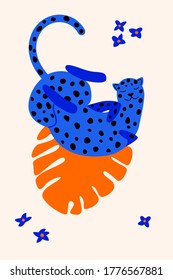 Abstract cartoon jaguar card background for design t shirt, poster, zoo flyer, veterinarian clinic advertising, tote bag print, birthday party etc.