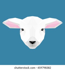 Abstract cartoon lamb portrait isolated on Blue. Nature, animal and wildlife theme. Graphic lamb icon for card, book, invitation, poster, banner. Farm domestic animal collection.