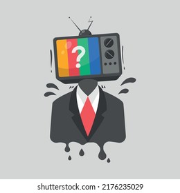 Abstract Cartoon Male Person in Suit with Tv Head Standing Isolated on White Background Stock Vector