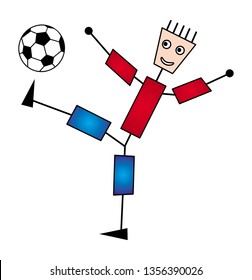 Abstract cartoon man juggling a ball. Football or Soccer player. Vector graphics.
