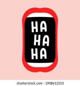 abstract cartoon mouth with ha-ha-ha text. flat simple style logo element graphic art design