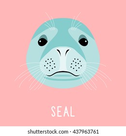 Abstract cartoon sea seal portrait. Flat style. Abstract childish simple sea seal head for use in design for card, book, poster, invitation, album, sketch book. Nature, sea animal, wildlife theme.