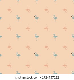 Abstract cartoon seamless animal pattern with little flamingo ornament. Light pink background. Graphic design for wrapping paper and fabric textures. Vector Illustration.
