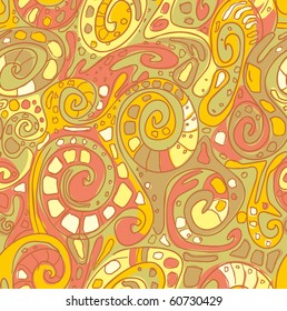 abstract cartoon seamless pattern in golden-green tones